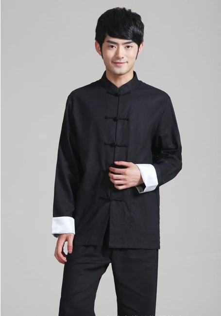 Шанхай история Китайский Стиль Мандарин воротник рубашка для кунг-фу черная Китайская традиционная одежда мужская хлопково-Льняная куртка для мужчин