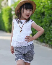 New Summer Style Baby Girls Clothing Set Lace T Shirt And Lattice Shorts Pants Infant Garment Children Clothing Set For 1-4Y