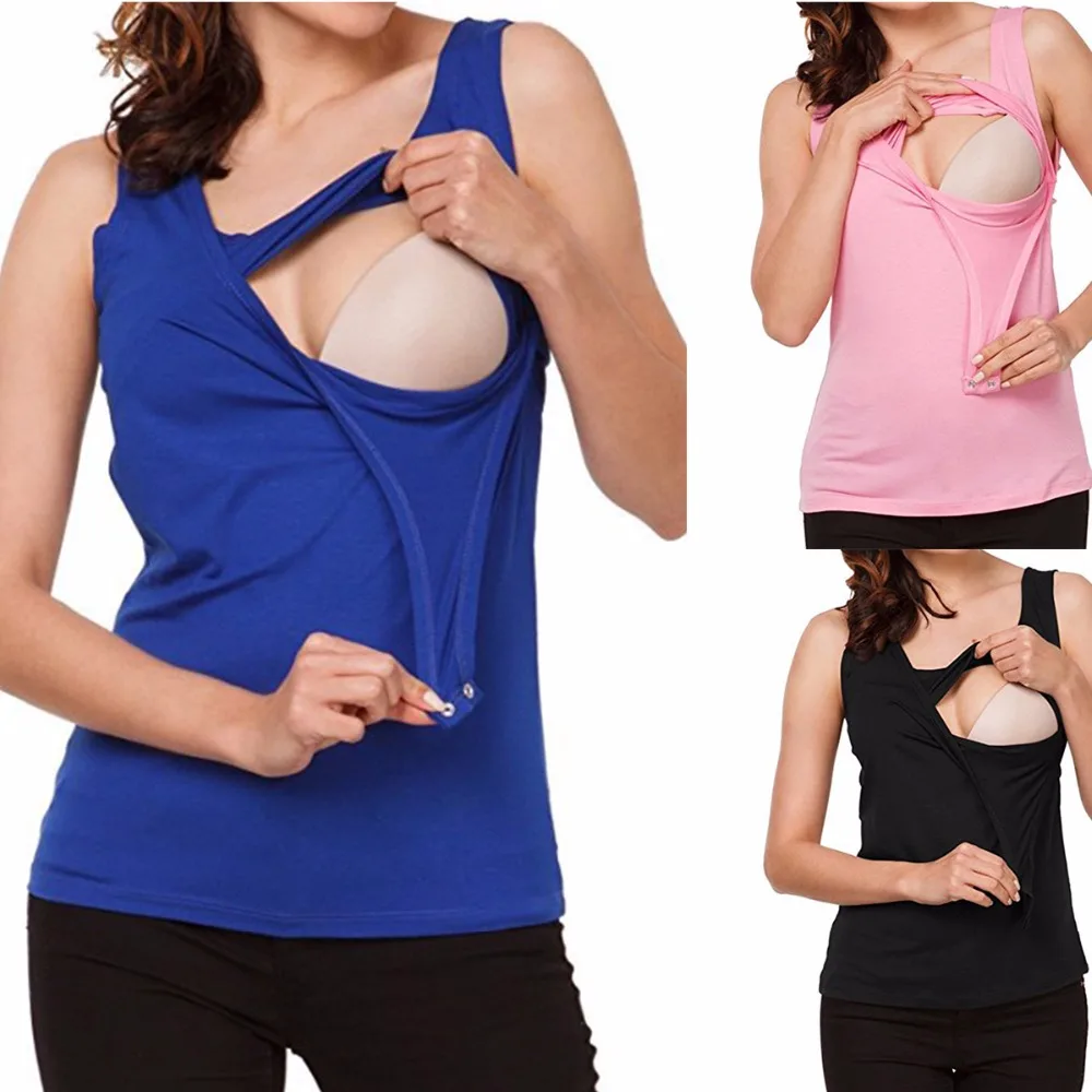

Puseky Maternity T-Shirt Summer Vest Pregnant Clothes Top Cotton Breastfeeding T Shirt Nursing Women Maternity Vests