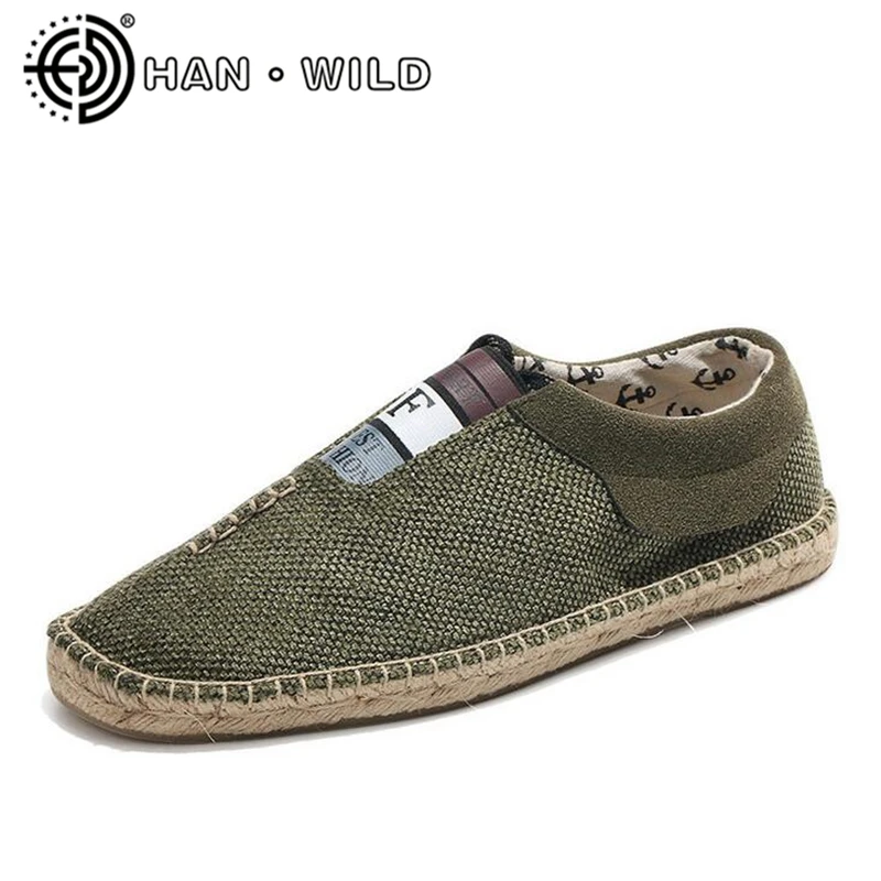Для мужчин парусиновая обувь Slip On дышащий конопли Туфли без каблуков