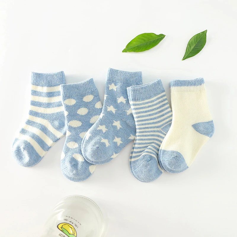 10 шт./партия = 5 пар), комплект Хлопковых Носков для малышей на весну/Осень/зиму, носки-тапочки без косточек для новорожденных и малышей 0-3 лет - Цвет: Light blue