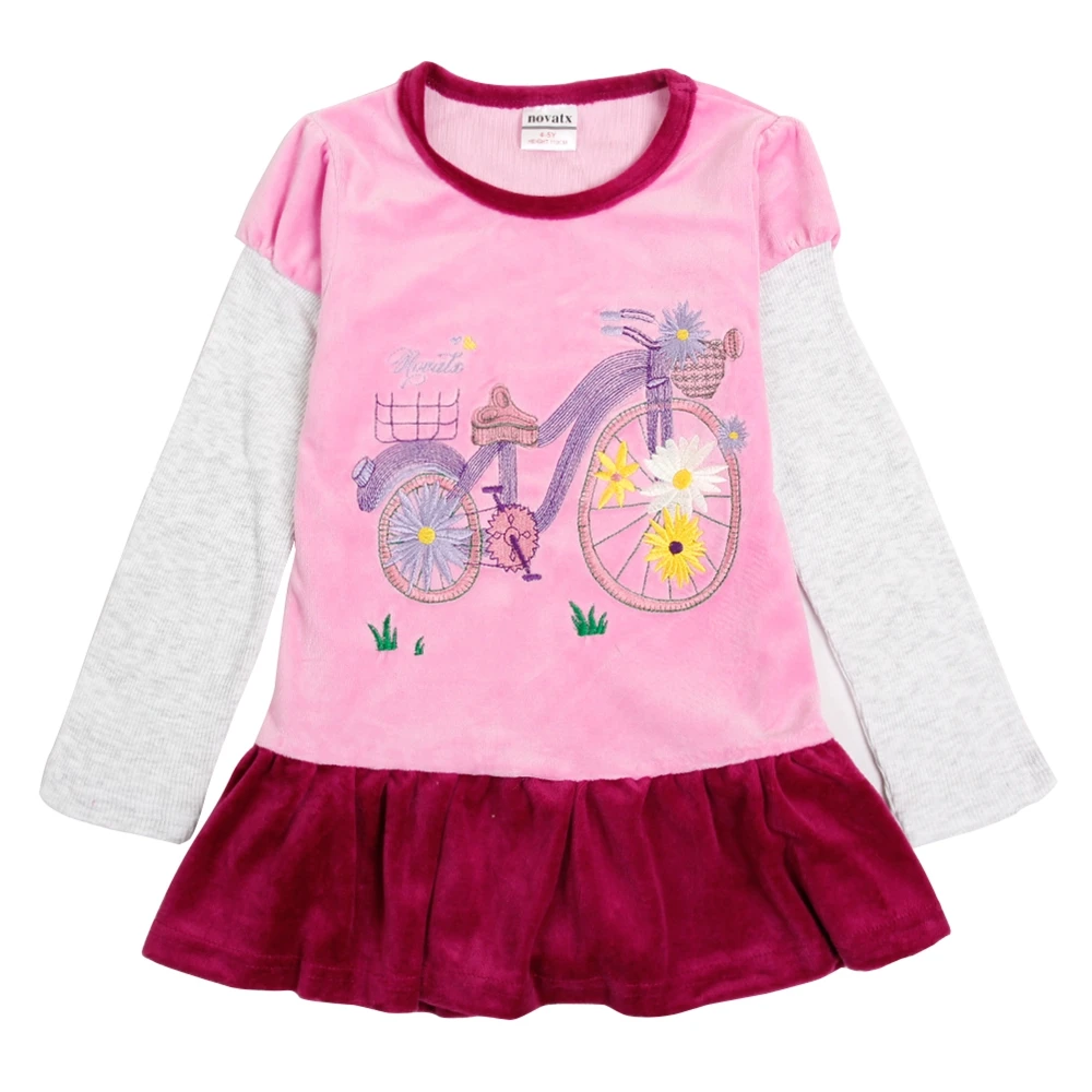 Платье с длинными рукавами для девочек утепленное осеннее Хлопковое платье с плюшевой подкладкой детская одежда с вышивкой для девочек, платья для девочек от 2 до 8 лет, H6728D