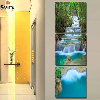 

3 Panel Waterfull Tree Painting Picture Landscape Painting Canvas Art For Living Room No Frame Giveaways wall sticker