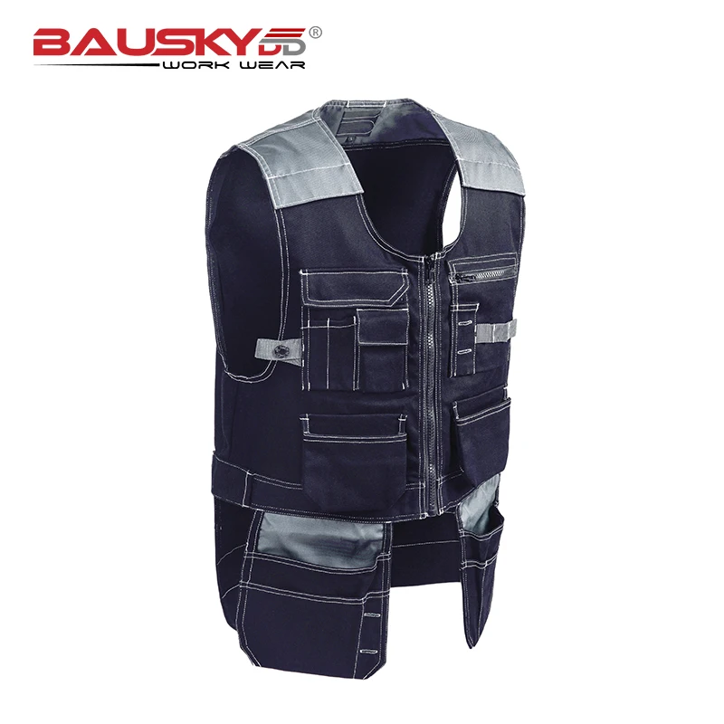 Bauskydd Mens work vest carpener mechanic waistcoat work wear Dark blue working vest free shipping