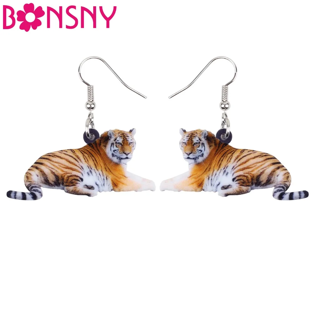 

Bonsny Statement Acrylic Elegant Tiger Earrings Big Long Dangle Drop Gift for Women Girl Ladies Teens Jungle Animal Jewelry Bulk