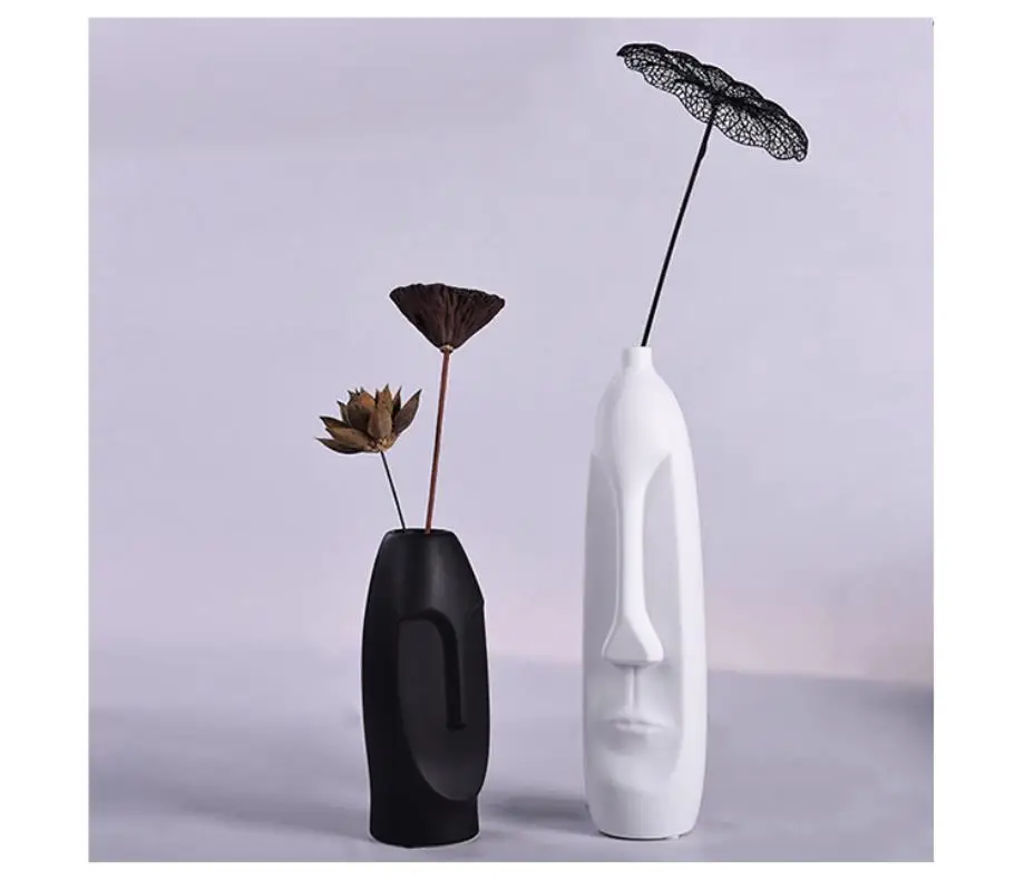 2019 Newes tModern creative ceramic vase decoration indoor home decoration For Black-and-white head