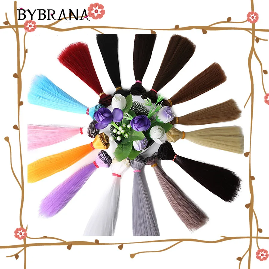 

Bybrana 1pcs Hair 15cm*100CM Refires BJD Hair Black Gold Brown White Color Short Straight Wig Hair for 1/3 1/4 BJD DIY