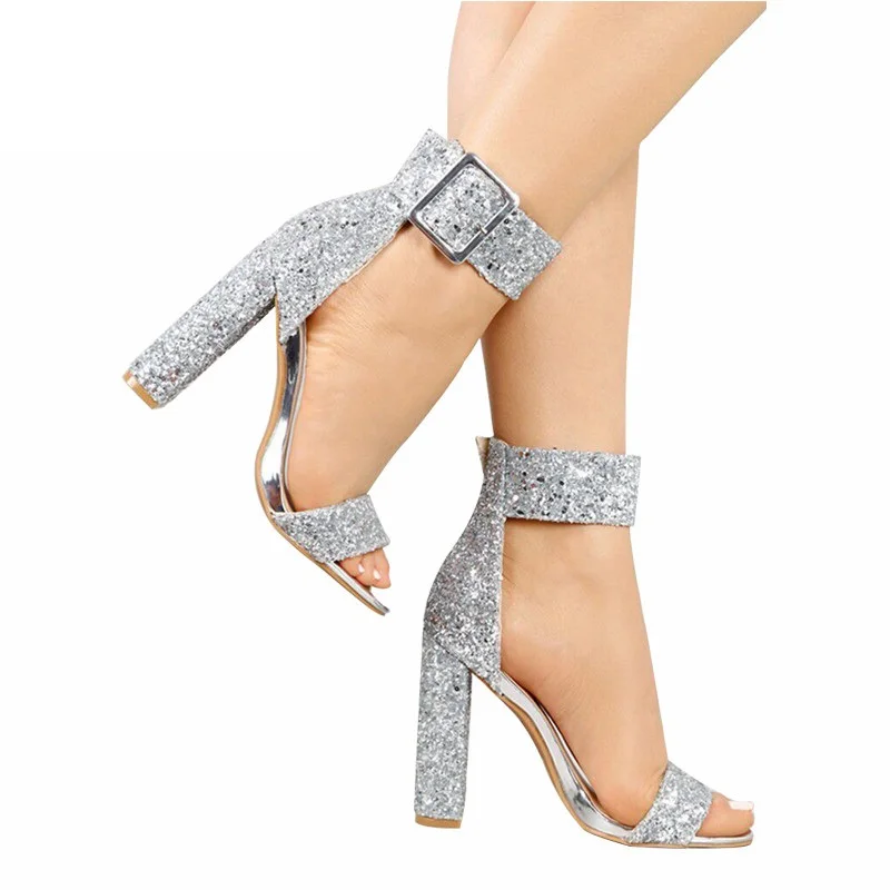 womens silver block heels