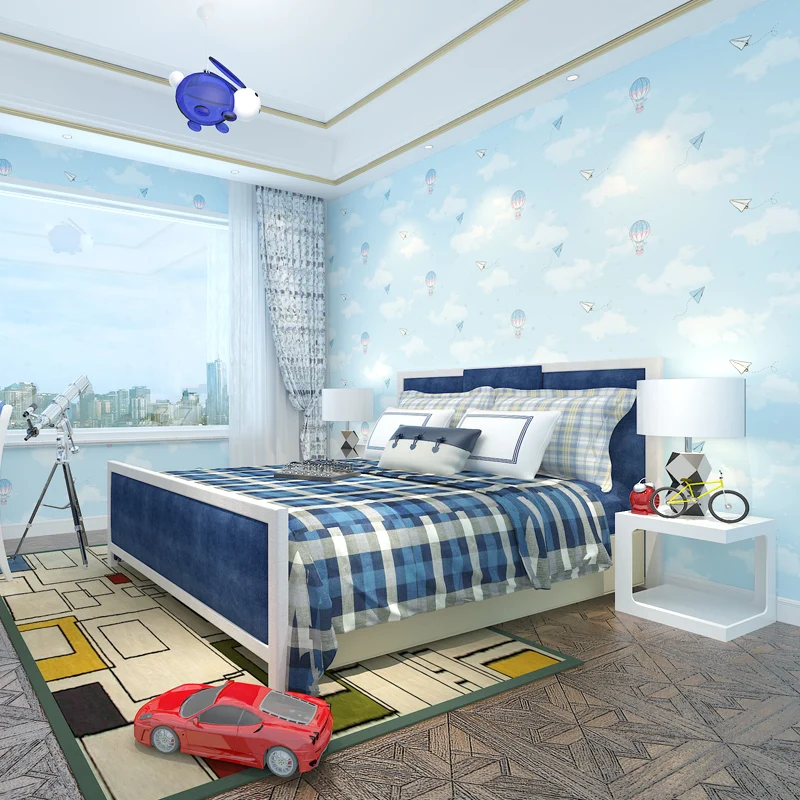 

Children's Room Wallpaper Cartoon Hot Air Balloon Green Non-woven Pink Girl Bedroom Bedside Background Wall Paper