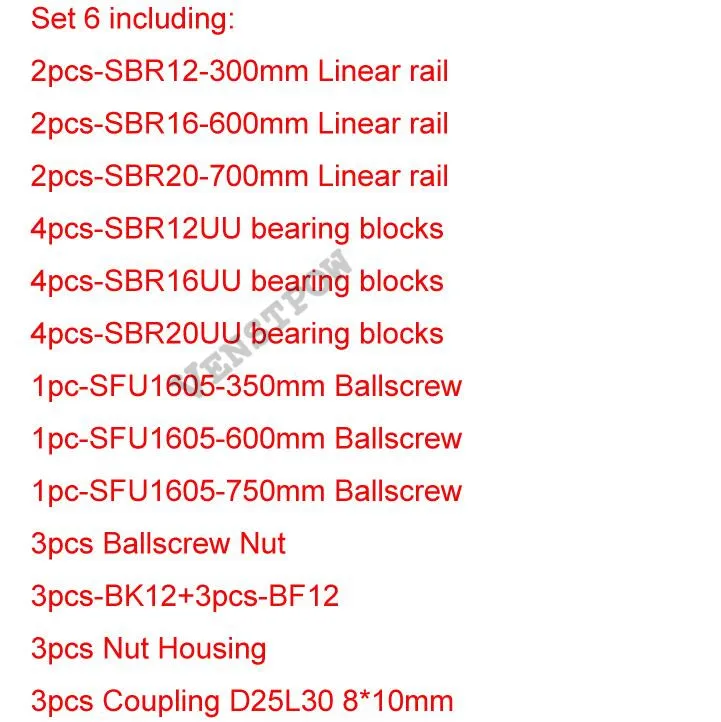 6 шт. SBR16 линейная направляющая+ 3 шт. SFU1204 SFU1605 шариковые винты RM1605 шариковый винт RM1204+ 3 комплекта BK12BF12/BK10BF10+ 3 шт. муфта - Цвет: Set 6