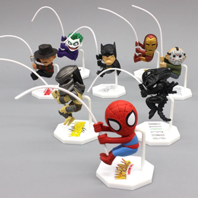 

8pcs/set Superheroes Q Version Spider-man Batman Alien Joker Predators Freddy Jason PVC Action Figure Toys Dolls WF004