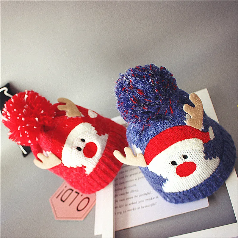 Младенцы прекрасный Санта шапочки вязаные Шапки зимние теплые флисовые вязаный крючком шапочка Шапки помпоном детей Рождественское