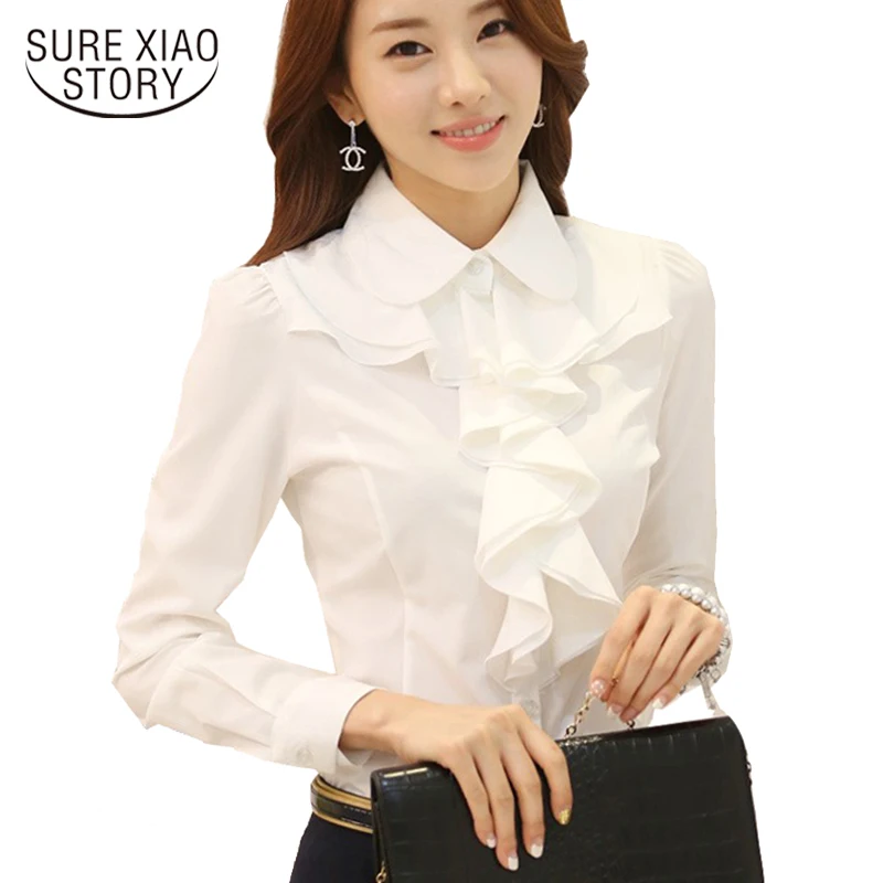 2018 whiite Chiffon blouse shirt Long Sleeve women Shirts Korean Fashion Ruffles Ladies Black Office Blouses Women Cothes 8C81 2018 whiite Chiffon blouse shirt Long Sleeve women Shirts Korean Fashion Ruffles Ladies Black Office Blouses Women Cothes 8C81