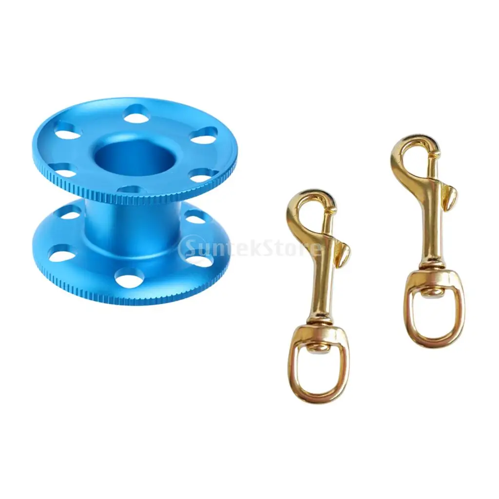 2Pcs Single Ended Brass Swivel Eye Bolt Snap Hook Clip with Empty Aluminum Alloy Finger Spool for Scuba Diving Snorkeling