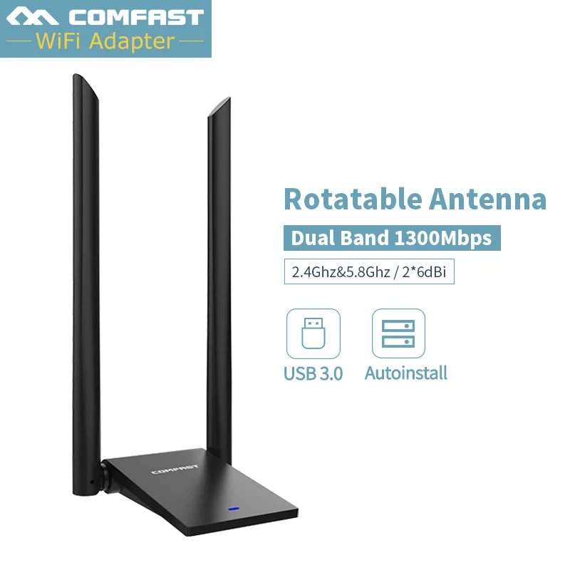 

USB 3.0 Wireless Wifi Adapter high power Dual Band Wifi Adaptor 1300 Mbps 802.11 a/b/n/g/ac 2*6dbi Wi fi Antenna Network Card