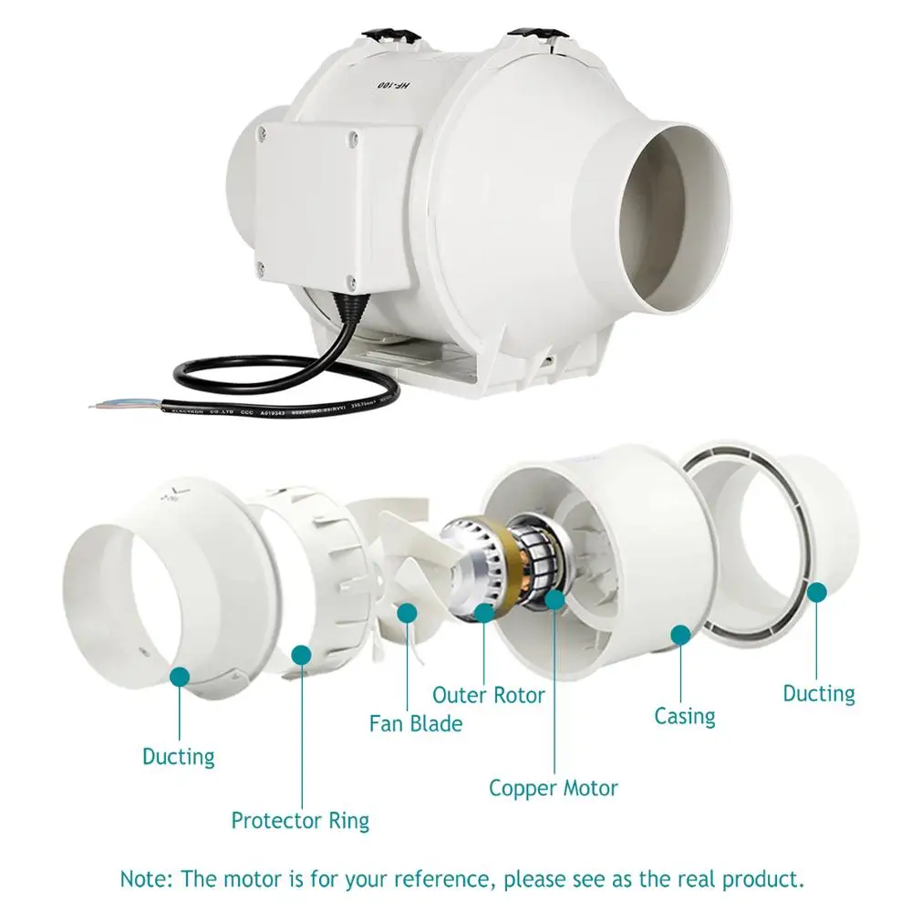 4 Inch Timer Extractor Inline Duct Fan with Smart Wired Switch Suitable for Indoor Exhaust Ventilation 220V with Delay Setting