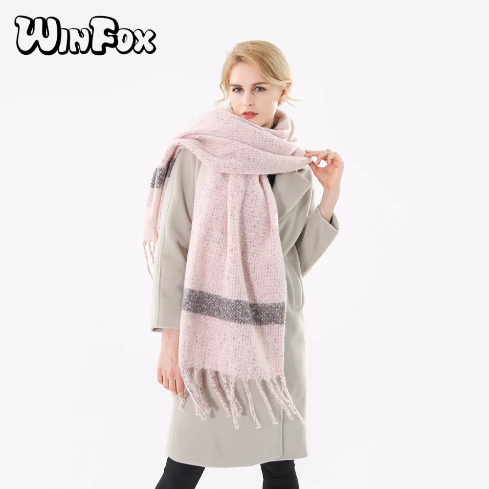 

Winfox 2018 New Brand Fashion Winter Pink Black Rainbow Colorful Color Blended Cashmere Blanket Scarf Shawl Womens Ladies
