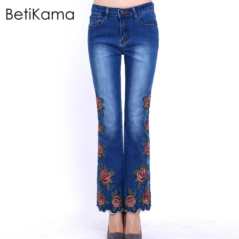 Oversized Embroidered Pants Stretch Jeans Woman Flower Pattern Flare Trousers Softener Denim Plus Size Jenas Female mom Jeans Oversized Embroidered Pants Stretch Jeans Woman Flower Pattern Flare Trousers Softener Denim Plus Size Jenas Female mom Jeans