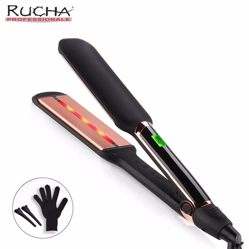 RUCHA Infrared Flat Irons Wide Plates Hair Straighteners MCH 450F Fast Heating Dual Vollate Plates LCD Display Flat Hair Irons RUCHA Infrared Flat Irons Wide Plates Hair Straighteners MCH 450F Fast Heating Dual Vollate Plates LCD Display Flat Hair Irons