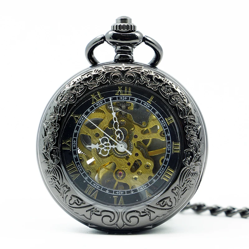 

Luxury Cool Men Fashion Watch With Necklace Vintage Steampunk Hand Wind Mechanical Pocket Watch PJX1242