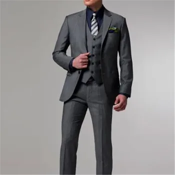 

2018 New Costume Homme Grey Men Suit 3Pieces(Jacket+Pant+Vest+Tie) Groom Prom Terno Masculino Trajes De Hombre Blazer Fashion