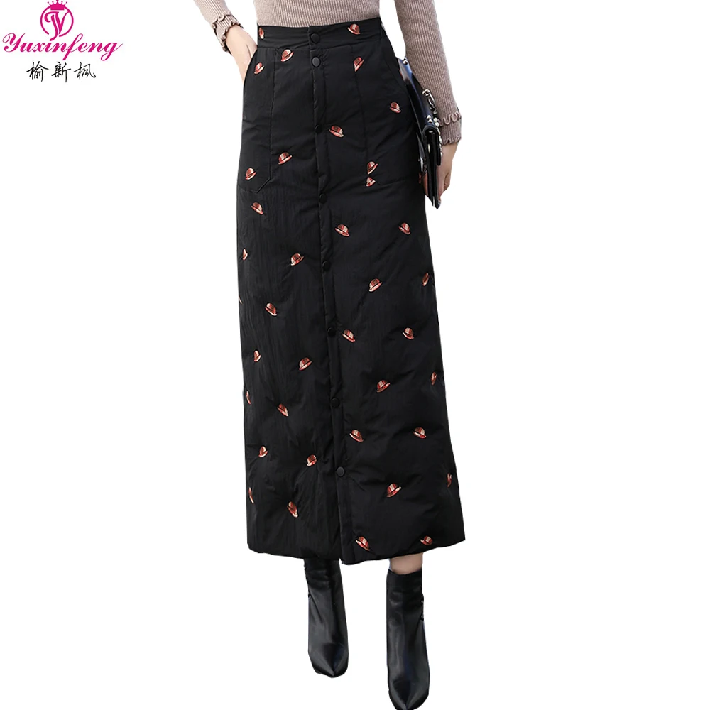Yuxinfeng Embroidery Cotton Down Skirt Women Slim High Waist A Line