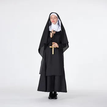 

VASHEJIANG Virgin Mary Nuns Costumes for Women Black Long Dress Arabic Religion Monk Ghost Uniform Halloween Cosplay for Adult