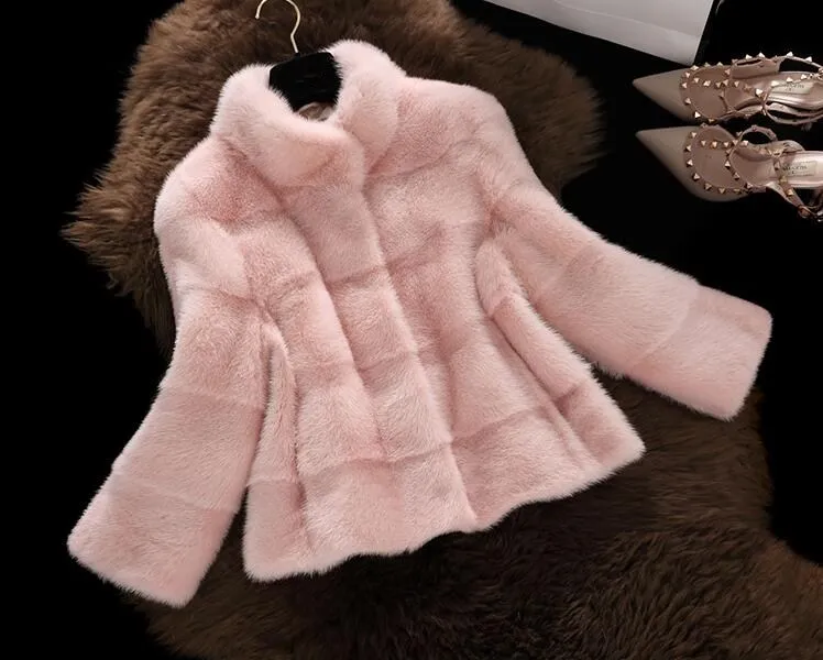 

Women Sweet Faux Fur Coat O-neck Loose Solid Casual Vogue Short Outwear Warm V44