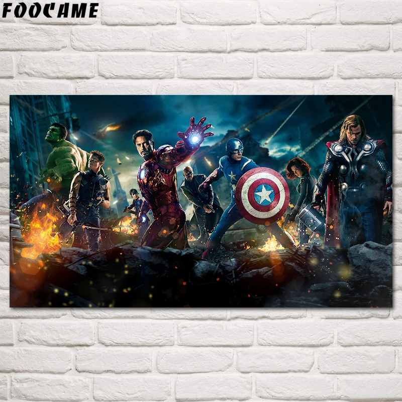 

FOOCAME Hulk Captain America Iron Man Avengers Movies Poster Silk Home Decoration Wall Art Print Decorative Pictures Living Room