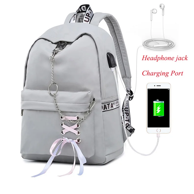 Рюкзак для женщин Студенческая школьная сумка и разъемом для наушников, рюкзаки с отверстием для наушников с зарядкой Порты и разъёмы сумка женский многофункциональный рюкзак для путешествий