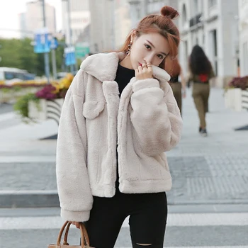 

New faux fur coat Slim female autumn Korean short fashion rabbit fur Faux Fur coat