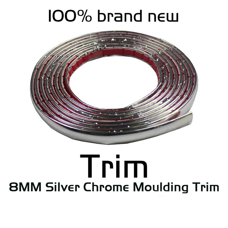 

4250cm Silver Chrome Moulding Adhesive Edge Trim Strip Side Decals Car Decorate Guard Body Window Door 8mm