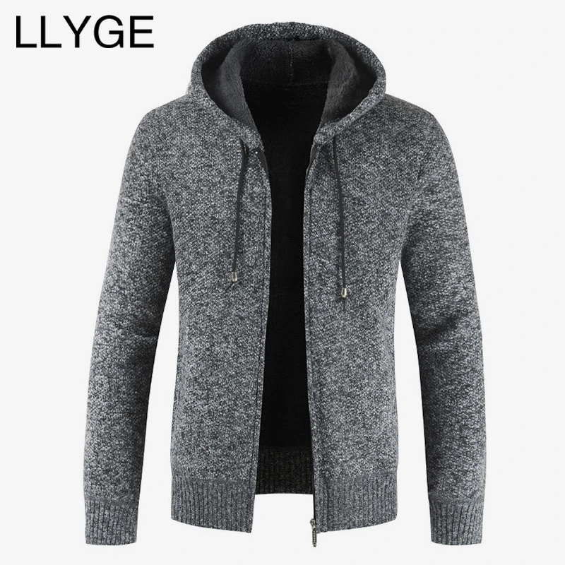 Men Thicken Fleece Hooded Cardigan 2019 Autumn Winter Solid Slim Warm ...