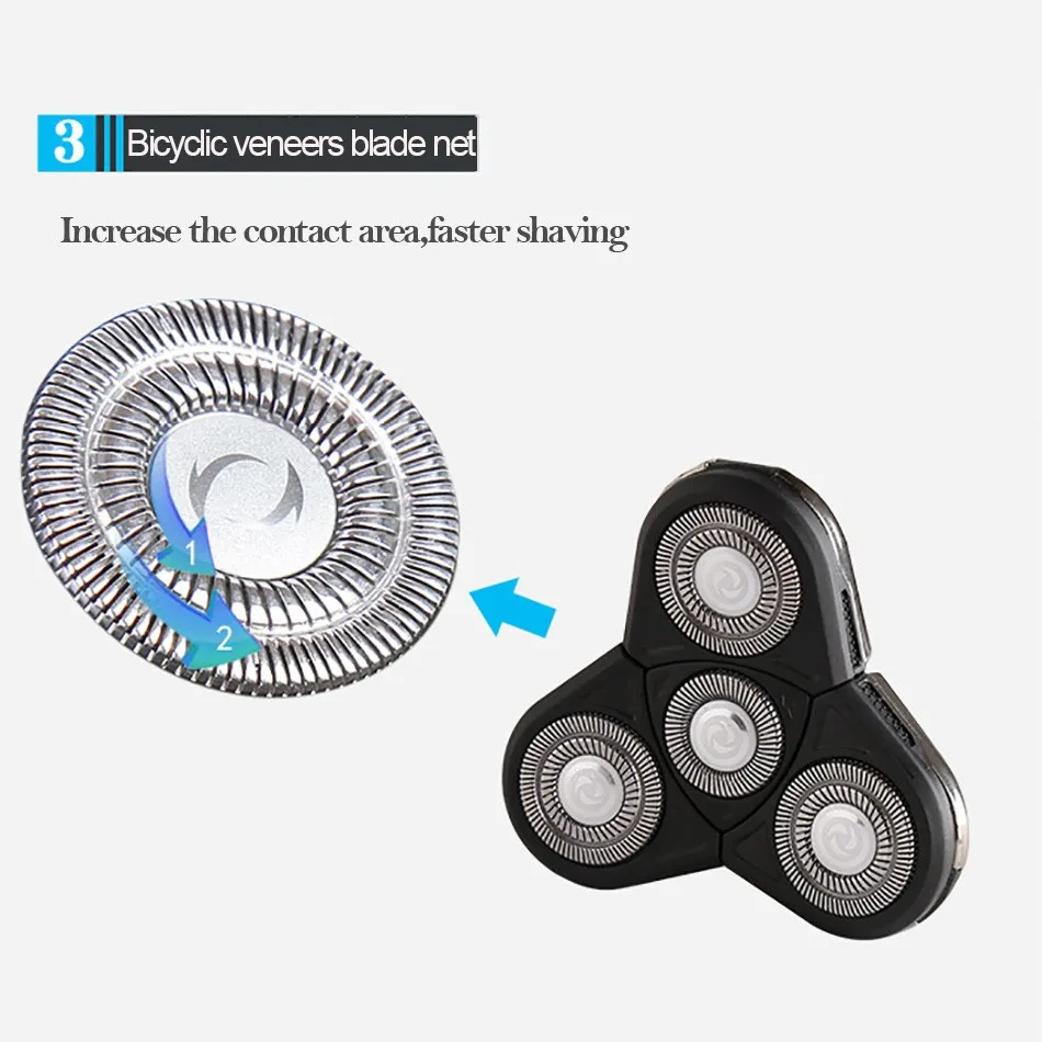 Kemei KM-8863 2 in 1 Washable Rechargeable Electric Shaver 4d Floating Rotary Shaver 4 Electric Shaver Head For Men Face Care