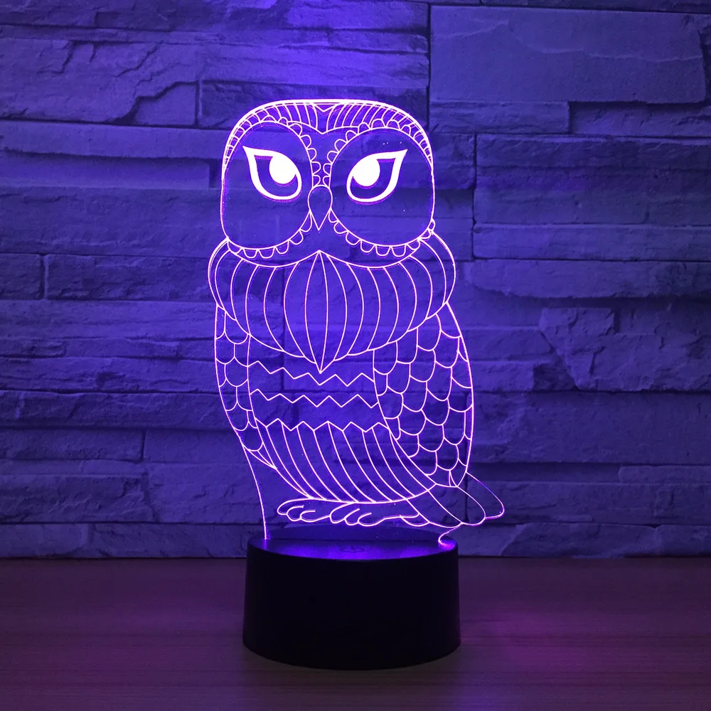 3D Lamp Cute Owl 7 Color Led Night Lamps for Kid Touch Led USB Table
