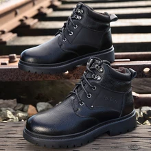 Winter Men Boots Genuine Leather Boots Men Winter Shoes Men Wool lining Outdoor Waterproof Snow Boots Man Shoes Zapatos Hombre
