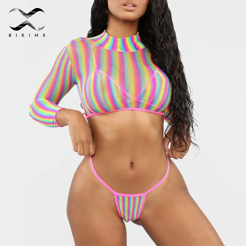 

Bikinx Push up bikini 2019 Sexy mesh swimwear women Long sleeve swimsuit female Bathing suit maillot de bain femme Bikini set
