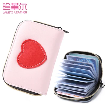 

JANE'S LEATHER Love Design Women 24 Slots Business Card Holder Case Bag Credit ID Bank Zipper Clutch Women Driver License Wallet