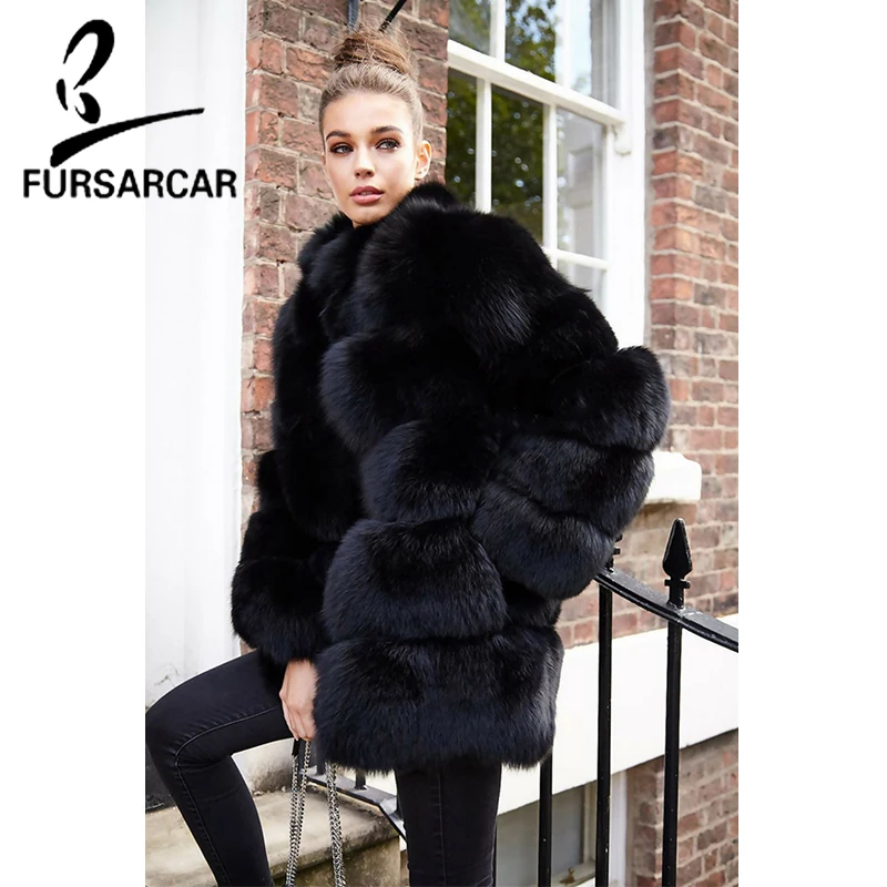 

FURSARCAR Plus Size Customize 2018 Women Winter Down Fur Jacket Luxurious Real Fox Fur Coat With Fur Collar Thick Natural Fur