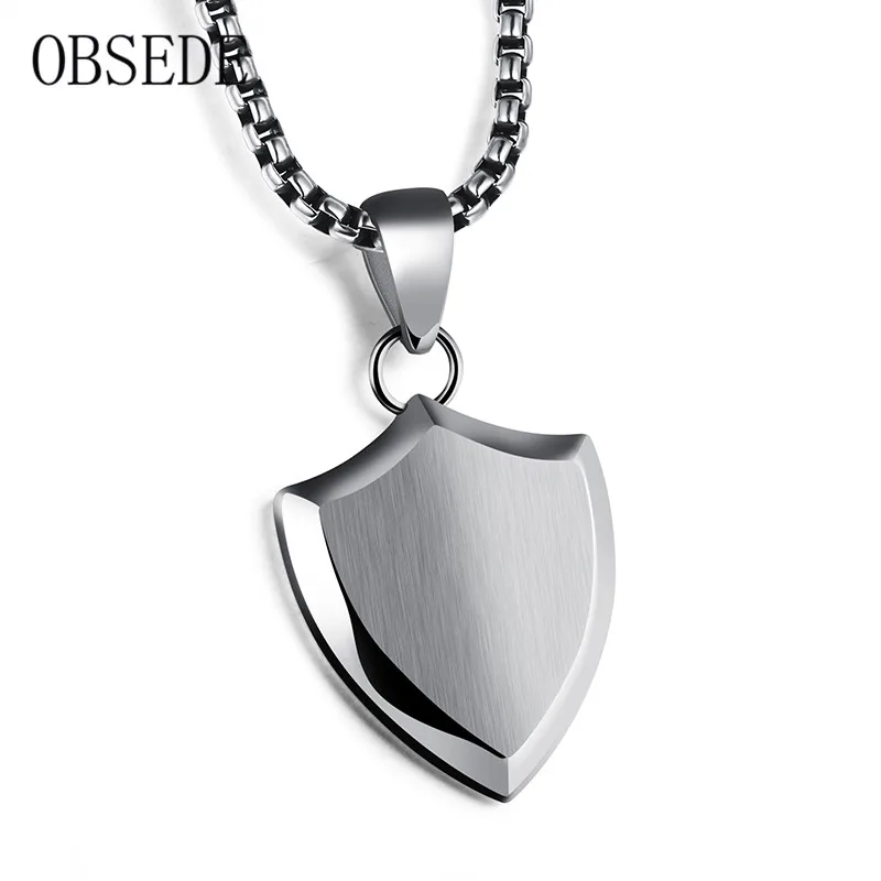

OBSEDE Silver not yellow Shield Pendants Men Necklaces Saint Shield Protection Stainless Steel Charm Necklace Mens Jewelry