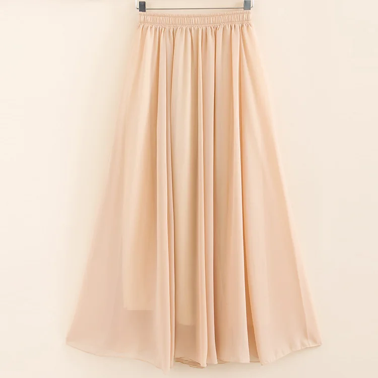 2019 двухслойная женская летняя юбка с высокой талией винтажная однотонная женская длинная юбка Saias Femme Boho Белый Макси-юбка из шифона Белый