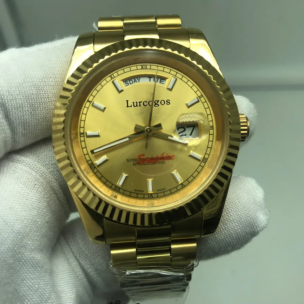 

5 colors gold watch DAY DATE automatic glide smooth 40mm mens AAA quality watches Stainless steel Wristwatches