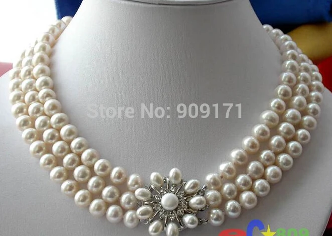

FREE SHIPPING>>>@@ >&>>3ROW 10MM WHITE ROUND FW CULTURED PEARL NECKLACE