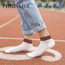 HIBISMIX 5 пар женские открытые носки летние полосатые сетчатые хлопковые черные белые женские короткие носки S0052