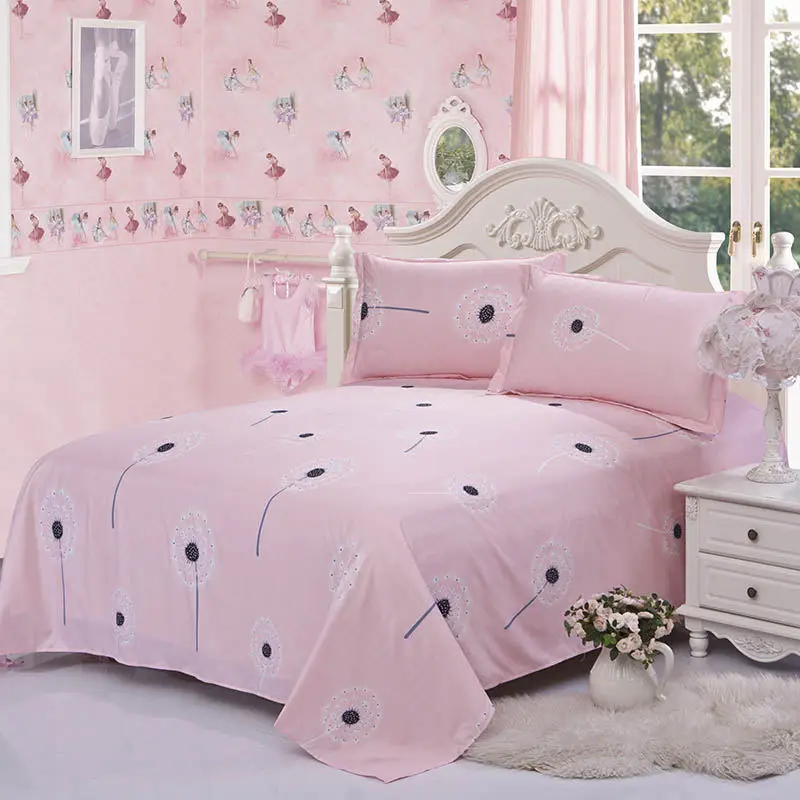 

Pink Color Sanding Flat Sheet Dandelion Printed Flat Bed Sheet For Kids Adults Bedroom Use (No Pillowcase) XF337-6
