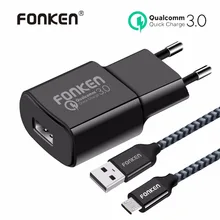 FONKEN USB Charger Quick Charge 3.0 Quick Charger QC3.0 QC2.0 18W Wall Fast Charger With Quick Charging Cable for Mobile Phone