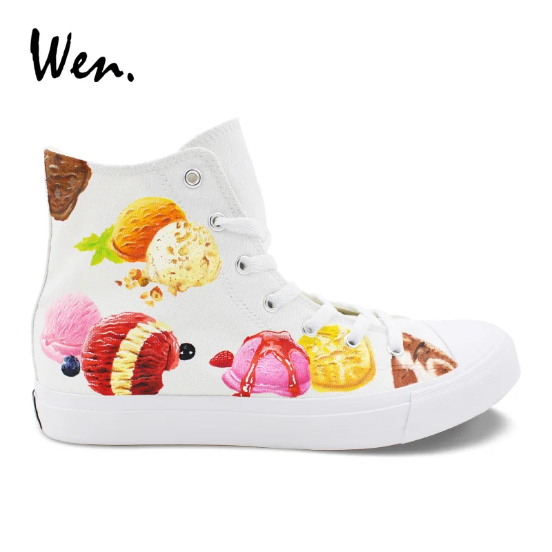 Wen Sneakers Colorful Ice Cream Hand Painted Canvas Shoes White High