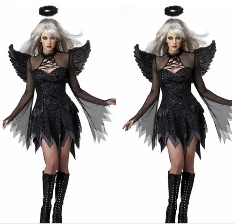 Sexy Black Lady Women Devil Angel Cosplay Demon Adult Costume Cosplay