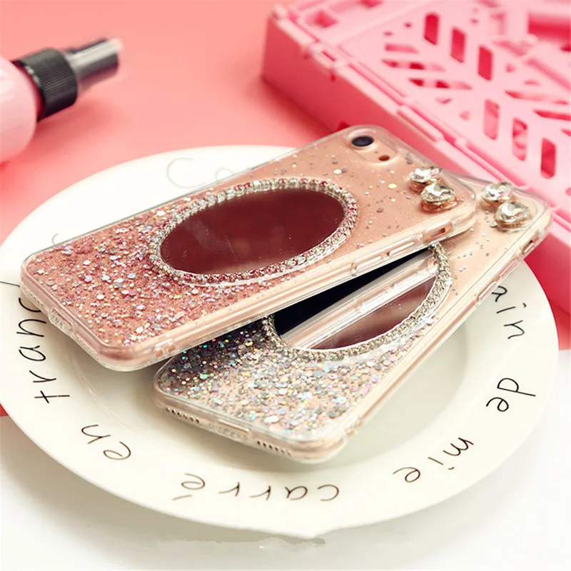 LaMaDiaa for iPhone 11 Pro MAX 5 6 6S 7 8 7/6/8 Plus X XS XR mirror Crystal Rhinestone Clear phone case Soft TPU Back Cover |