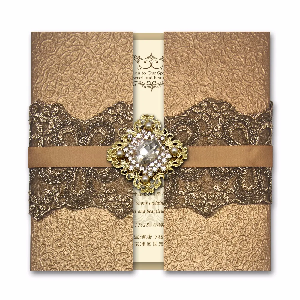  30 pcs Golden Lace Wedding Invitation Cards - Set of 30 - 32387272704